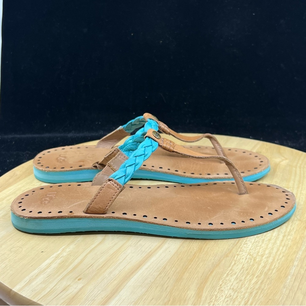 UGG Navie Sandals Women’s 8/39 Blue Braided Leather Thong Flip Flop 1004109 - Picture 4 of 9